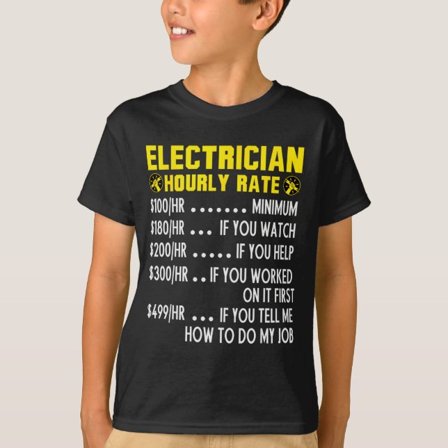 Funny Electrician Hourly Rate Pricing Chart  T Shirt (Framsida)