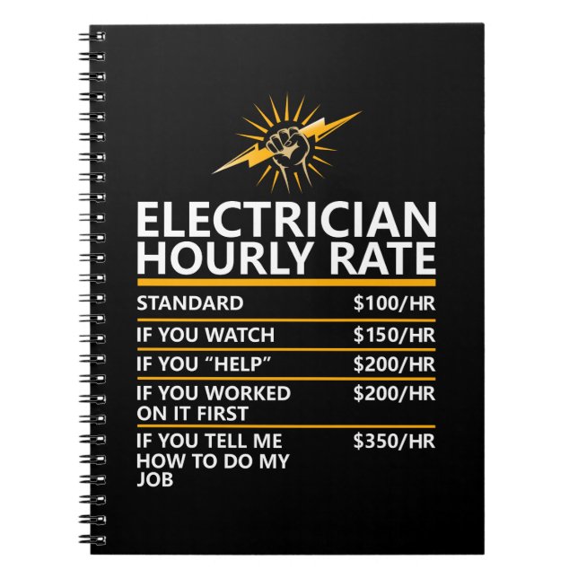 Funny Electrician Hourly Rate Table Humor Gift Anteckningsbok (Framsidan)