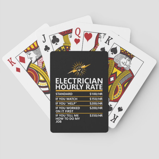 Funny Electrician Hourly Rate Table Humor Gift Casinokort (Baksidan)