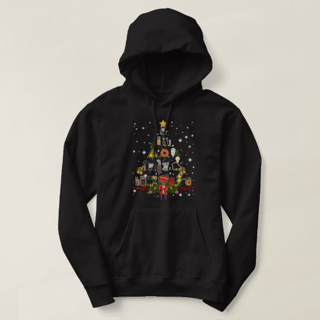 Funny Electrician Julgran Matching Family G Hoodie (Design framsida)
