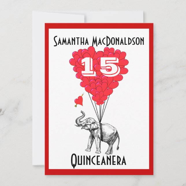 Funny elefant Quinceanera party Inbjudningar (Framsida)