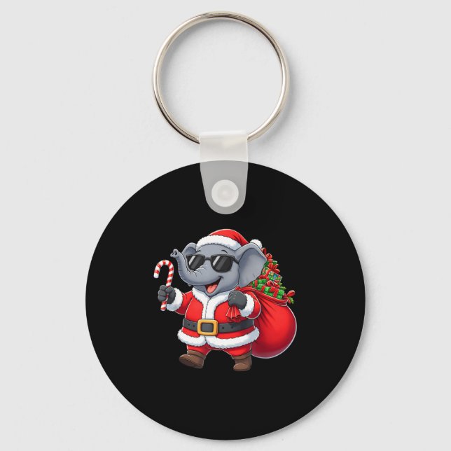 Funny Elephant Christmas Santa Outfit Xmas Boys Gi Nyckelring (Framsida)