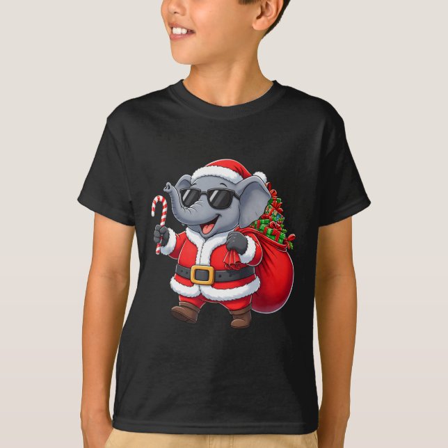 Funny Elephant Christmas Santa Outfit Xmas Boys Gi T Shirt (Framsida)