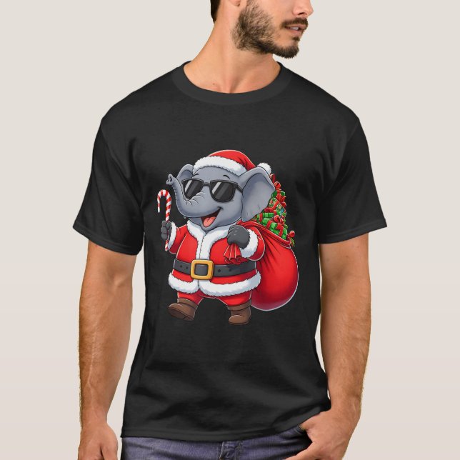 Funny Elephant Christmas Santa Outfit Xmas Boys Gi T Shirt (Framsida)