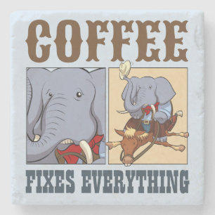Funny Elephant Coffee åtgärdar allt Tecknad Stenunderlägg