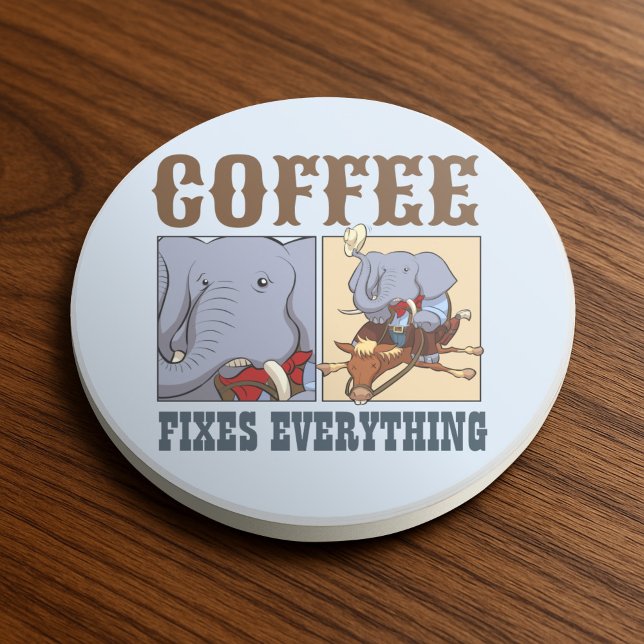 Funny Elephant Coffee åtgärdar allt Tecknad Underlägg (Skapare uppladdad)