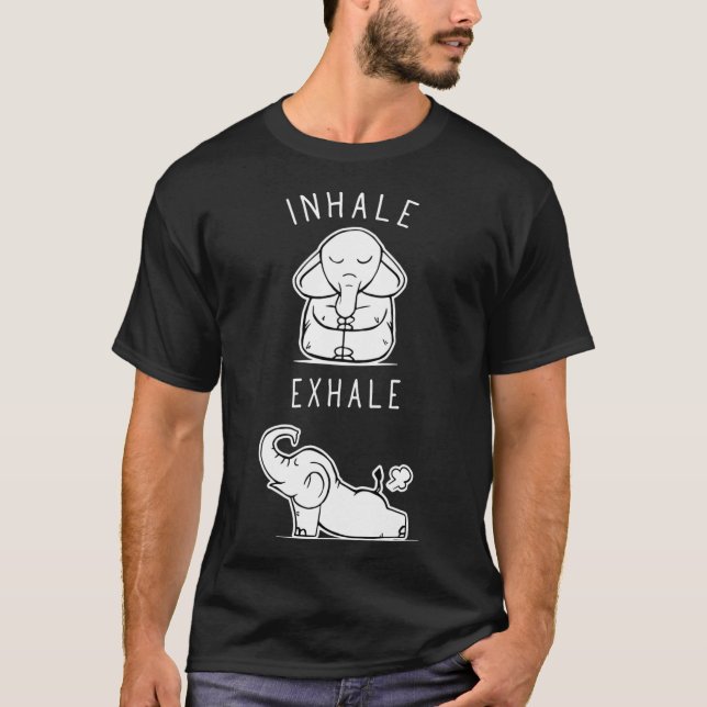 Funny Elephant Inhale Ehale Yoga friends T Shirt (Framsida)