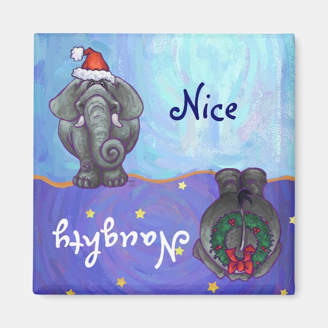 Funny Elephant Naughty Nice Helgdag Magnet (Framsidan)