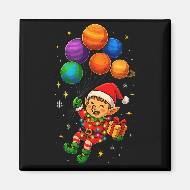 Funny Elf Astronaut With Planets Christmas Pjs For Magnet (Framsidan)