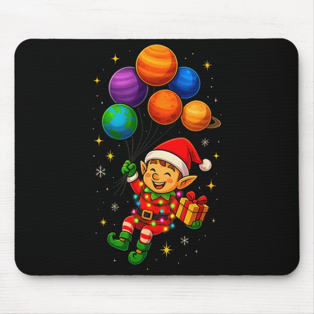 Funny Elf Astronaut With Planets Christmas Pjs For Musmatta (Framsidan)