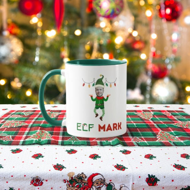 Funny elf coffee mug with your customizable face mugg (Skapare uppladdad)