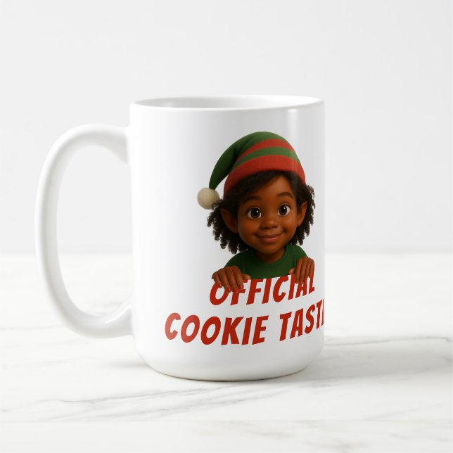 Funny Elf Faces | Official Cookie Tester Christmas Kaffemugg (Vänster)