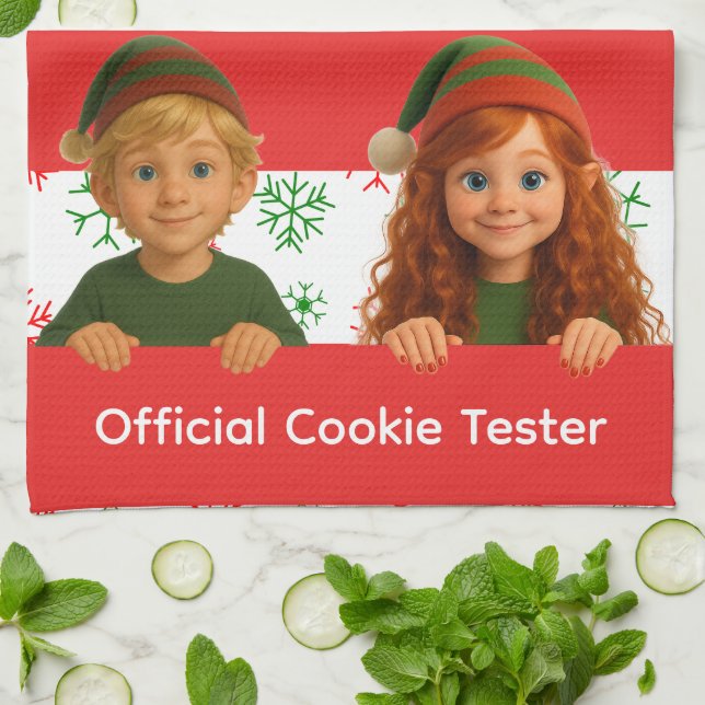 Funny Elf Faces | Official Cookie Tester Christmas Kökshandduk (Vikta)