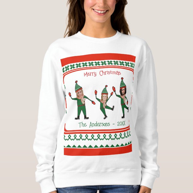 Funny Elf Family Photo Red Grönt God jul T Shirt (Framsida)