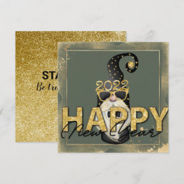 Funny Elf Guld Glitter Anpassningsbar-skript, plat Julkort