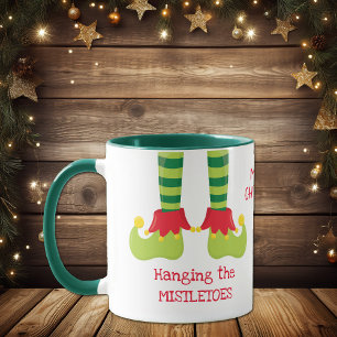 Funny Elf Hanging Mistletoes jul Mugg