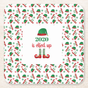 Funny Elf-julen Grönt Red Underlägg Papper Kvadrat