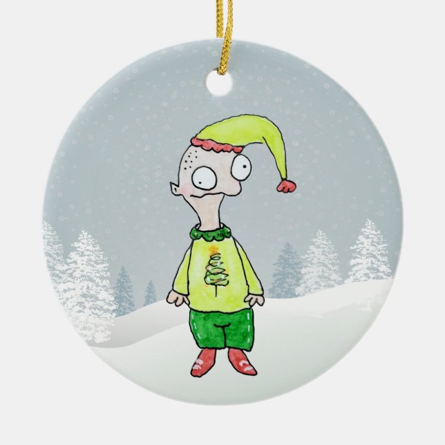 Funny Elf Julgransprydnad Keramik (Framsidan)