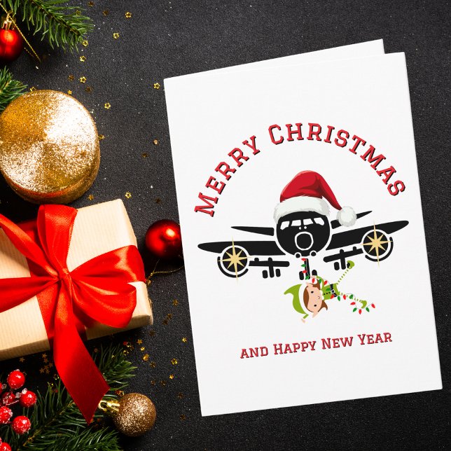 Funny Elf jumping on Airplane & Photo Custom Xmas Kort (Skapare uppladdad)