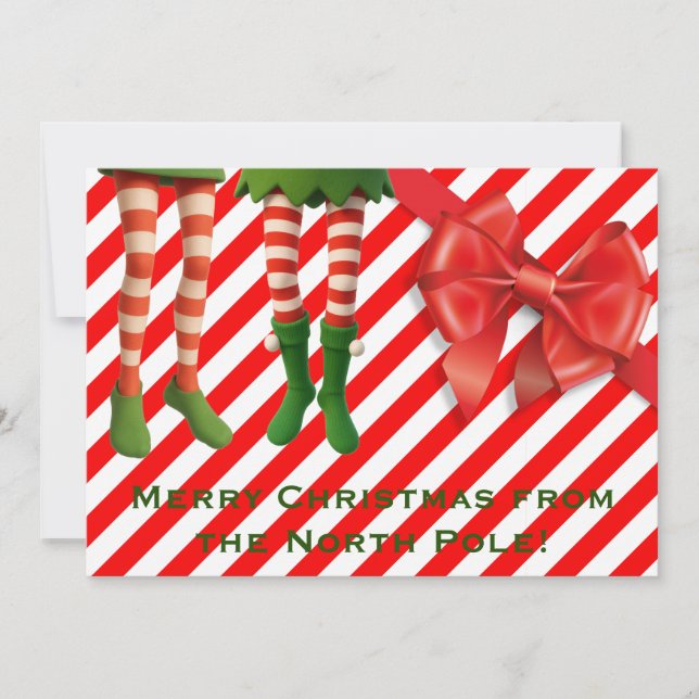 Funny Elf Legs Holiday Card | North Pole Mischief  Julkort (Framsida)