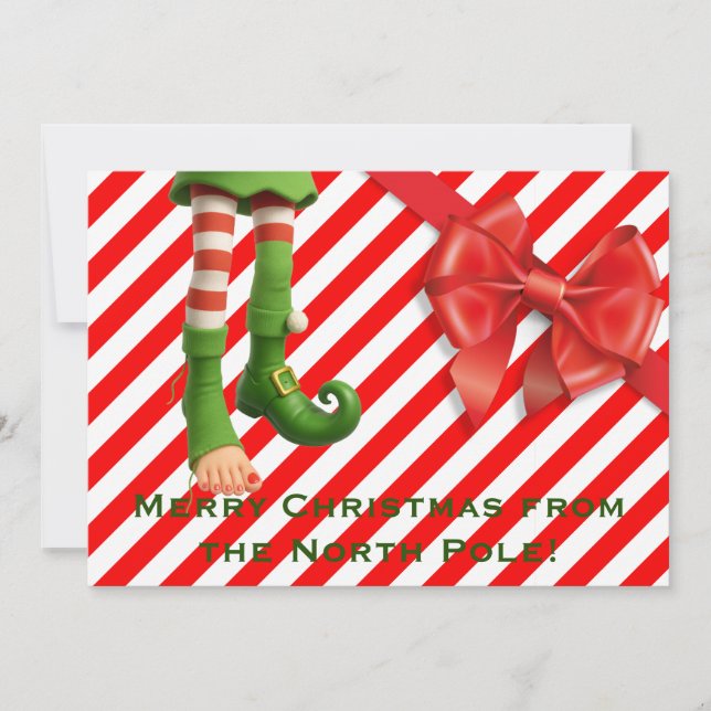 Funny Elf Legs Holiday Card | North Pole Mischief  Julkort (Framsida)