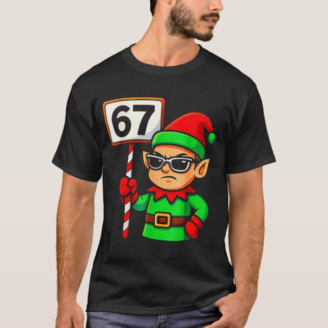 Funny Elf Six Seven 6 7 Meme Christmas Costume 67  T Shirt (Framsida)
