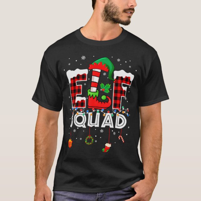 Funny Elf Squad Christmas Family Matching Pajamas  T Shirt (Framsida)