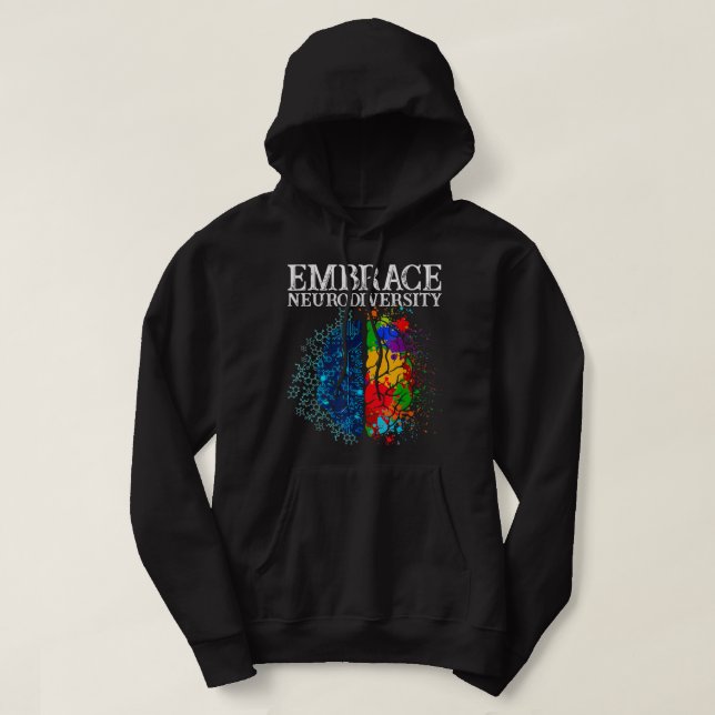 Funny Embrace Neurodiversity Brain ADHD Autism Awa Hoodie (Design framsida)