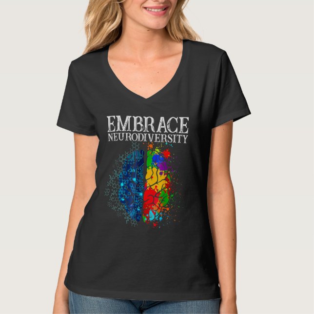 Funny Embrace Neurodiversity Brain ADHD Autism Awa T Shirt (Framsida)