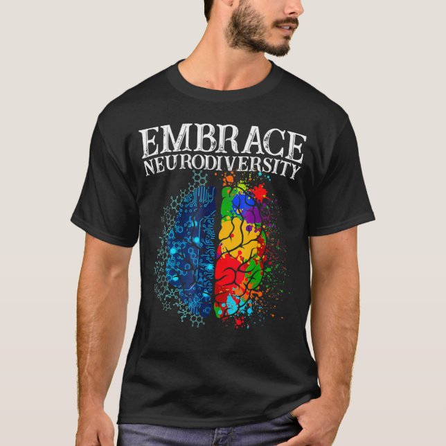 Funny Embrace Neurodiversity Brain ADHD Autism Awa T Shirt (Framsida)