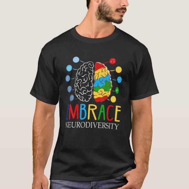 Funny Embrace Neurodiversity Brain ADHD Autism Awa T Shirt (Framsida)