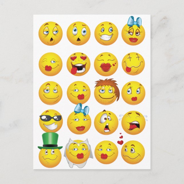 Funny Emoji Ansikte Coola Fantastisk Smiles Vykort (Framsida)