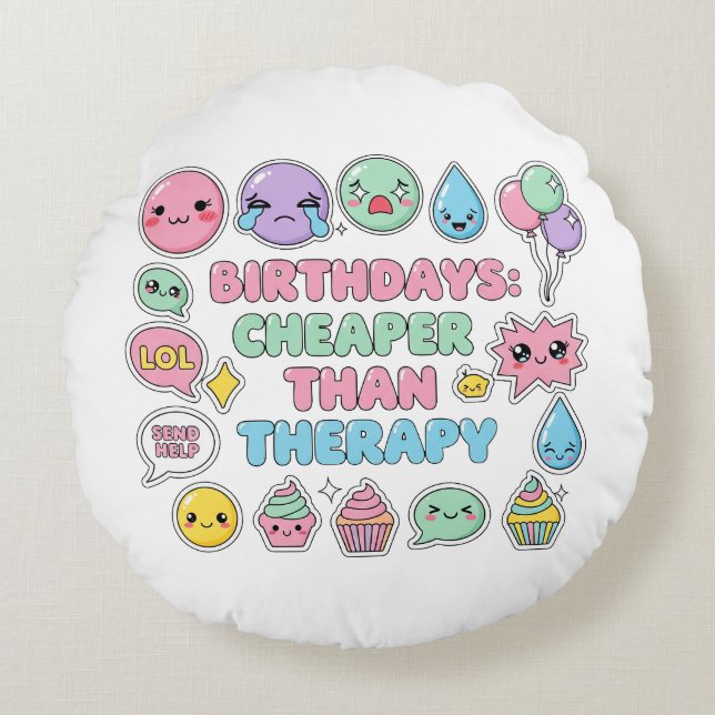Funny Emoji Birthday Quote Graphic Rund Kudde (Framsidan)