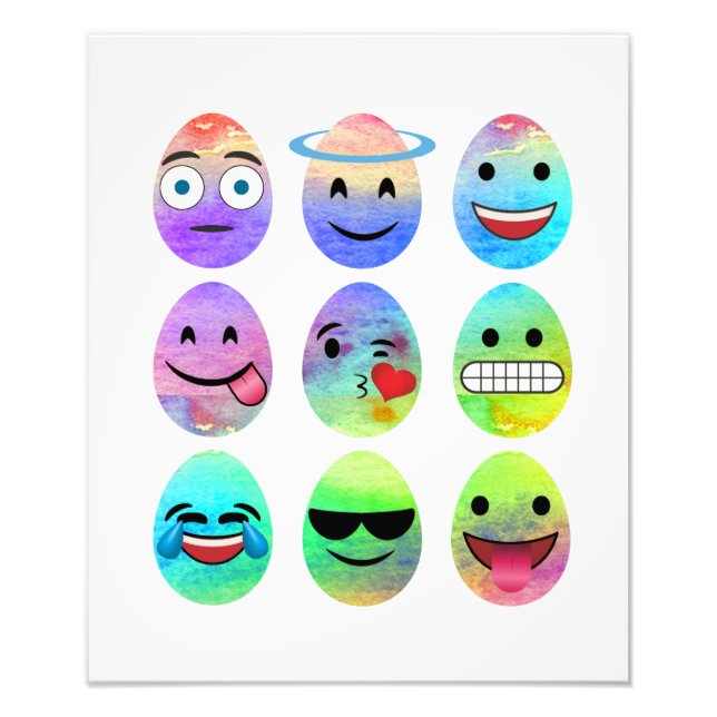 Funny Emojis, Påsk Emoji Eggs, Emoticon Egg Fototryck (Framsidan)
