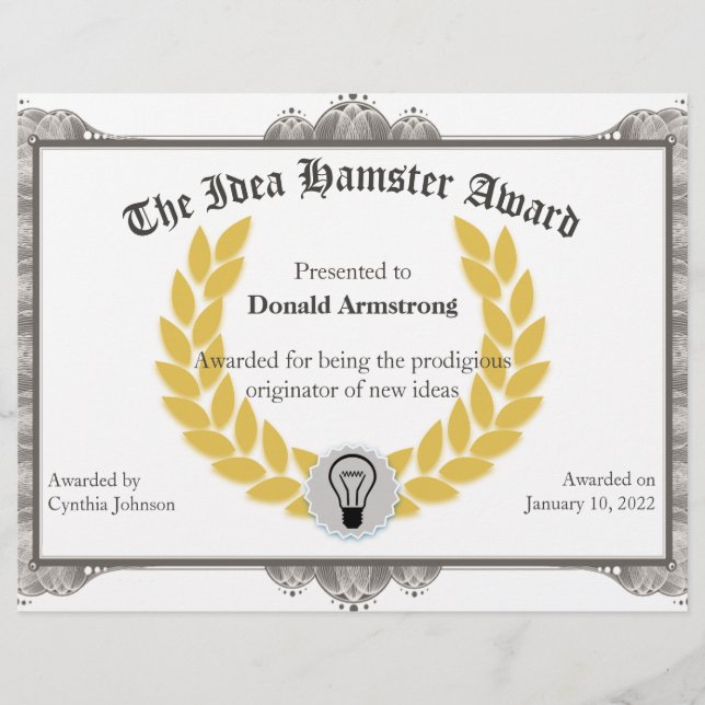Funny Employee Award - Idea Hamster (Framsida)