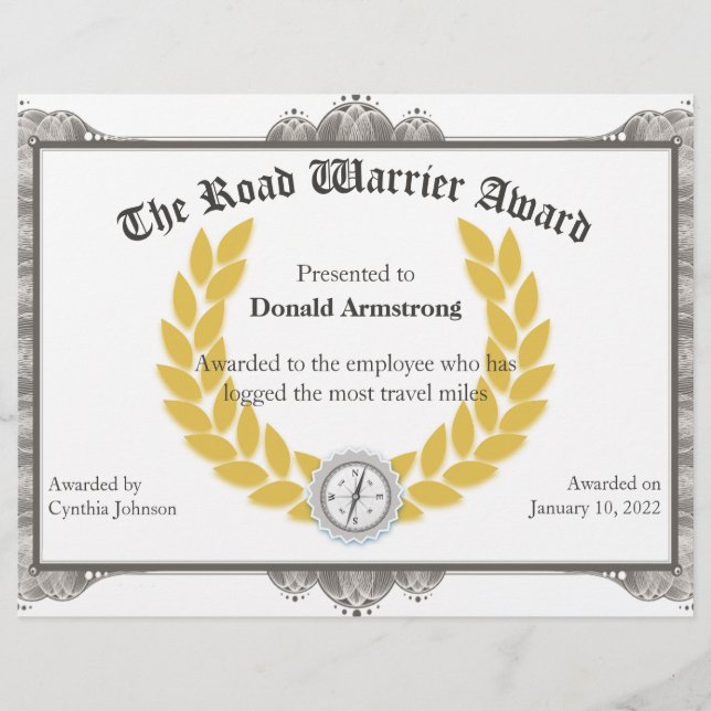 Funny Employee Award - Road Warrier (Framsida)