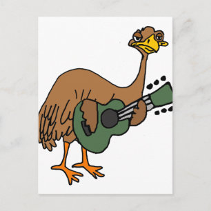 Funny Emu Bird Spelar Guitar Tecknad Vykort