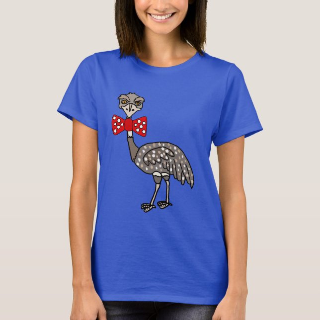 Funny Emu med röd Bow tie Tecknad T Shirt (Framsida)