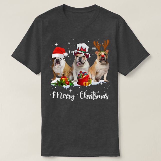 Funny English Bulldog Hund God jul Party Fa T Shirt (Design framsida)