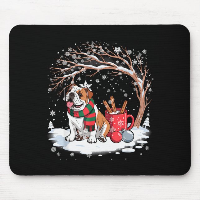 Funny English Bulldog In The Snow Tree Christmas W Musmatta (Framsidan)