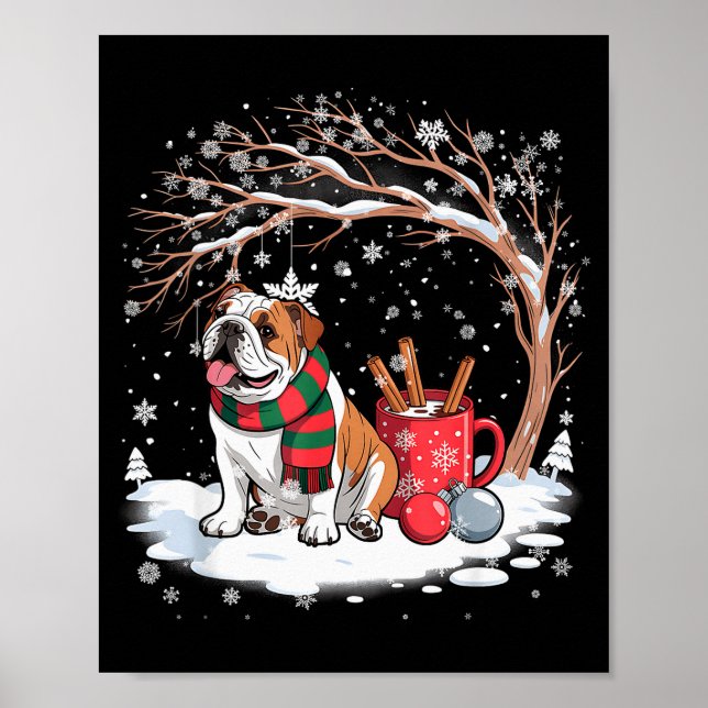 Funny English Bulldog In The Snow Tree Christmas W Poster (Framsidan)