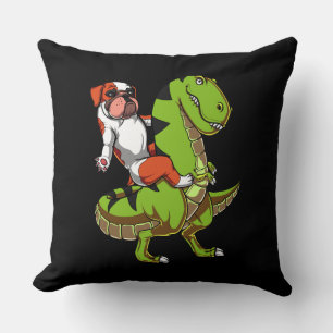 Funny English Bulldog Riding T-Rex Dinosaur Kudde