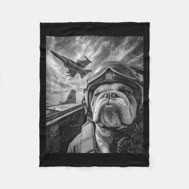 Funny English Bulldog Selfie Fighter Jet Lot Aviat Fleecefilt (Framsidan)