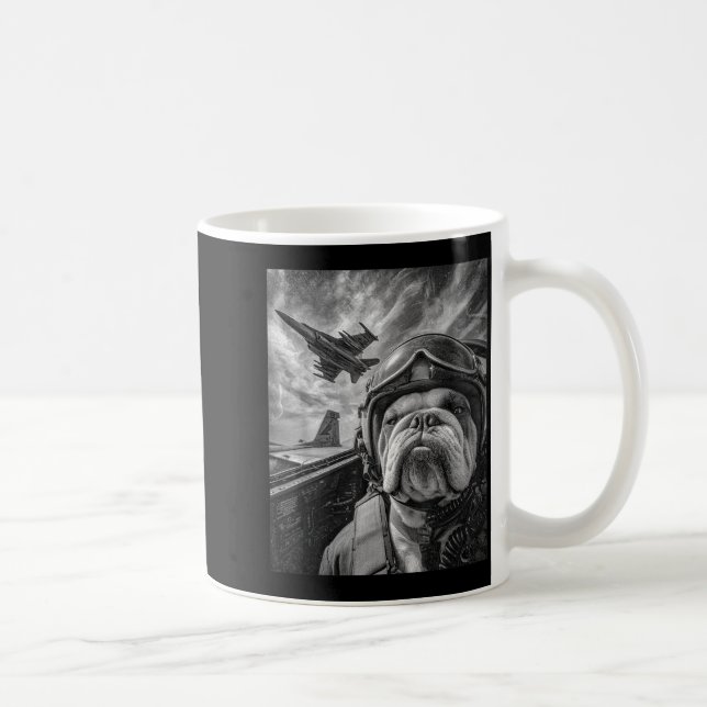 Funny English Bulldog Selfie Fighter Jet Lot Aviat Kaffemugg (Höger)