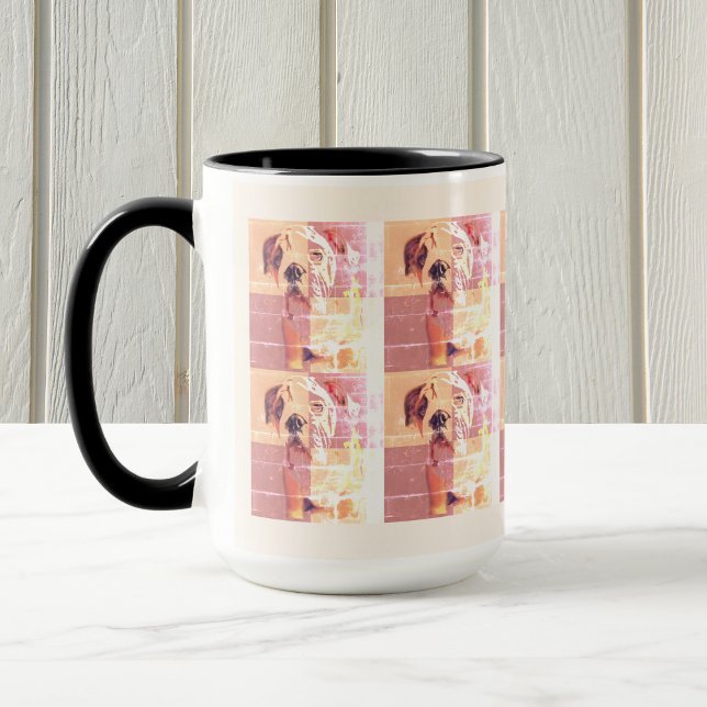 Funny English Bulldog Tiled Rosa Gult Mugg (A trendy two-toned mug, featuring a tiled Bulldog design. Every Bulldog Mom would love one!)