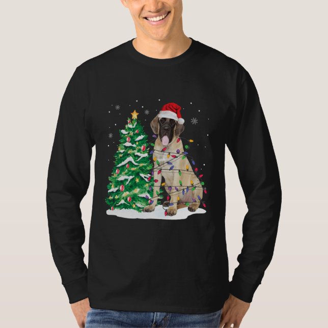Funny English Mastiff Christmas Lights Shirt T Shirt (Framsida)