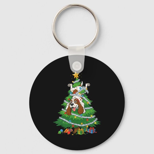 Funny English Springer Spaniel Dog Christmas Tree  Nyckelring (Framsida)