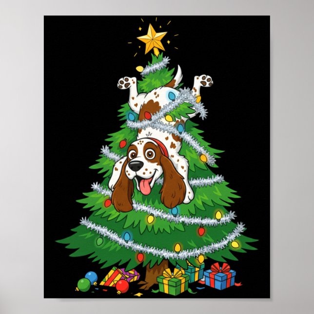 Funny English Springer Spaniel Dog Christmas Tree  Poster (Framsidan)