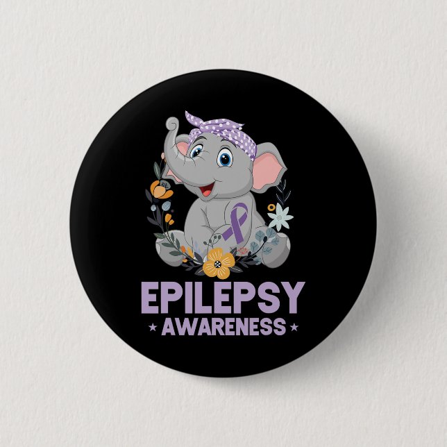 Funny Epilepsy Awareness Flower Elephant Ribbon 1 Knapp (Framsida)