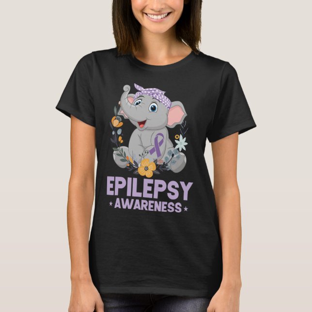 Funny Epilepsy Awareness Flower Elephant Ribbon 1 T Shirt (Framsida)